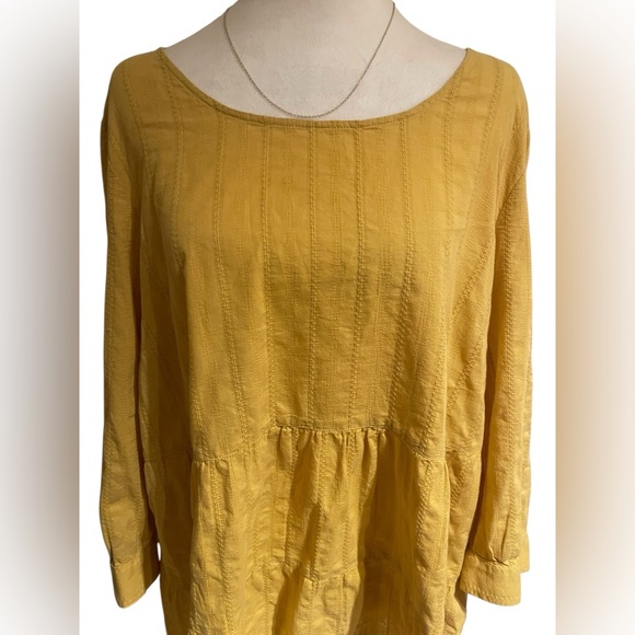 J.Jill Yellow Peasant Blouse Size L Cottagecore Prairie Boho Tiered Top - Picture 5 of 6